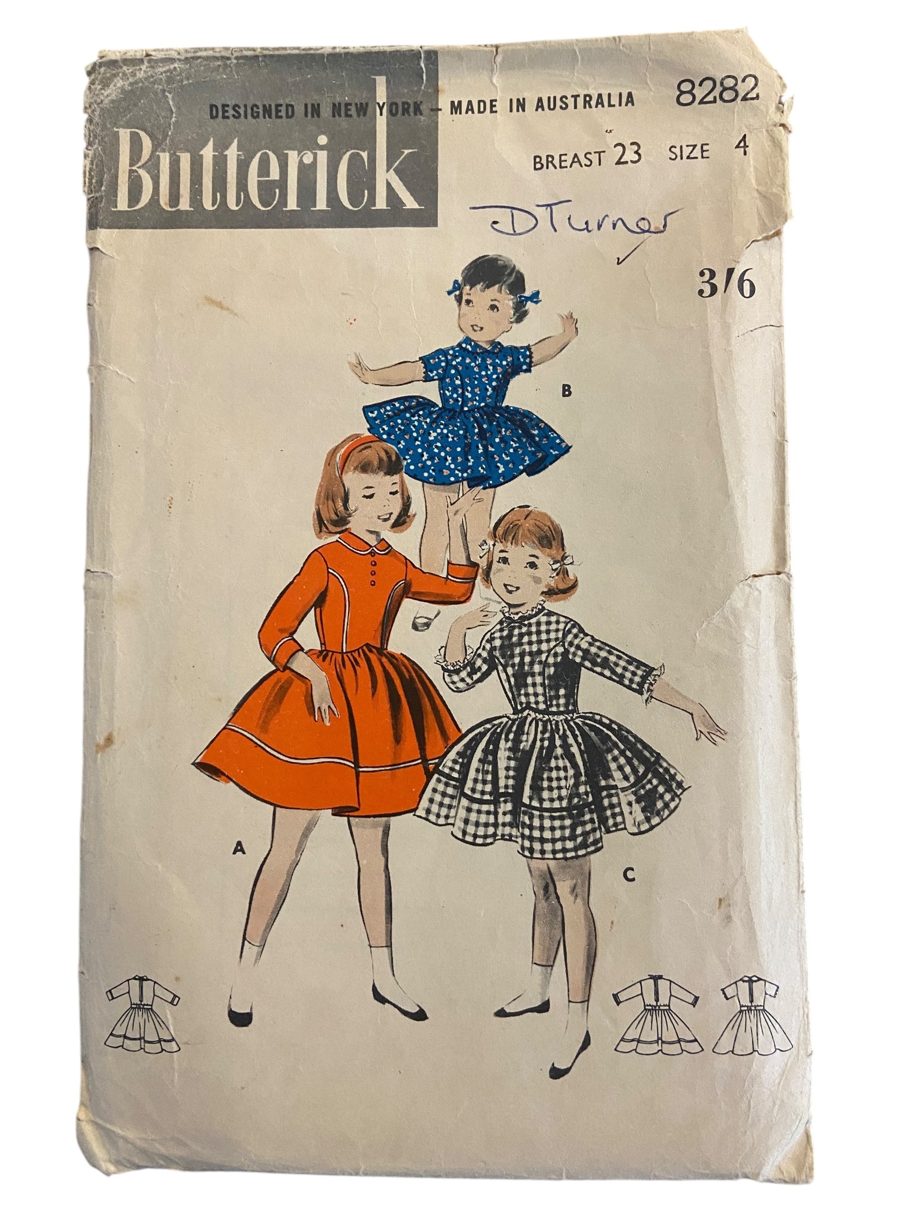 Butterick 8282 vintage 1950s vintage 1950s child's dress sewing pattern. Size 4