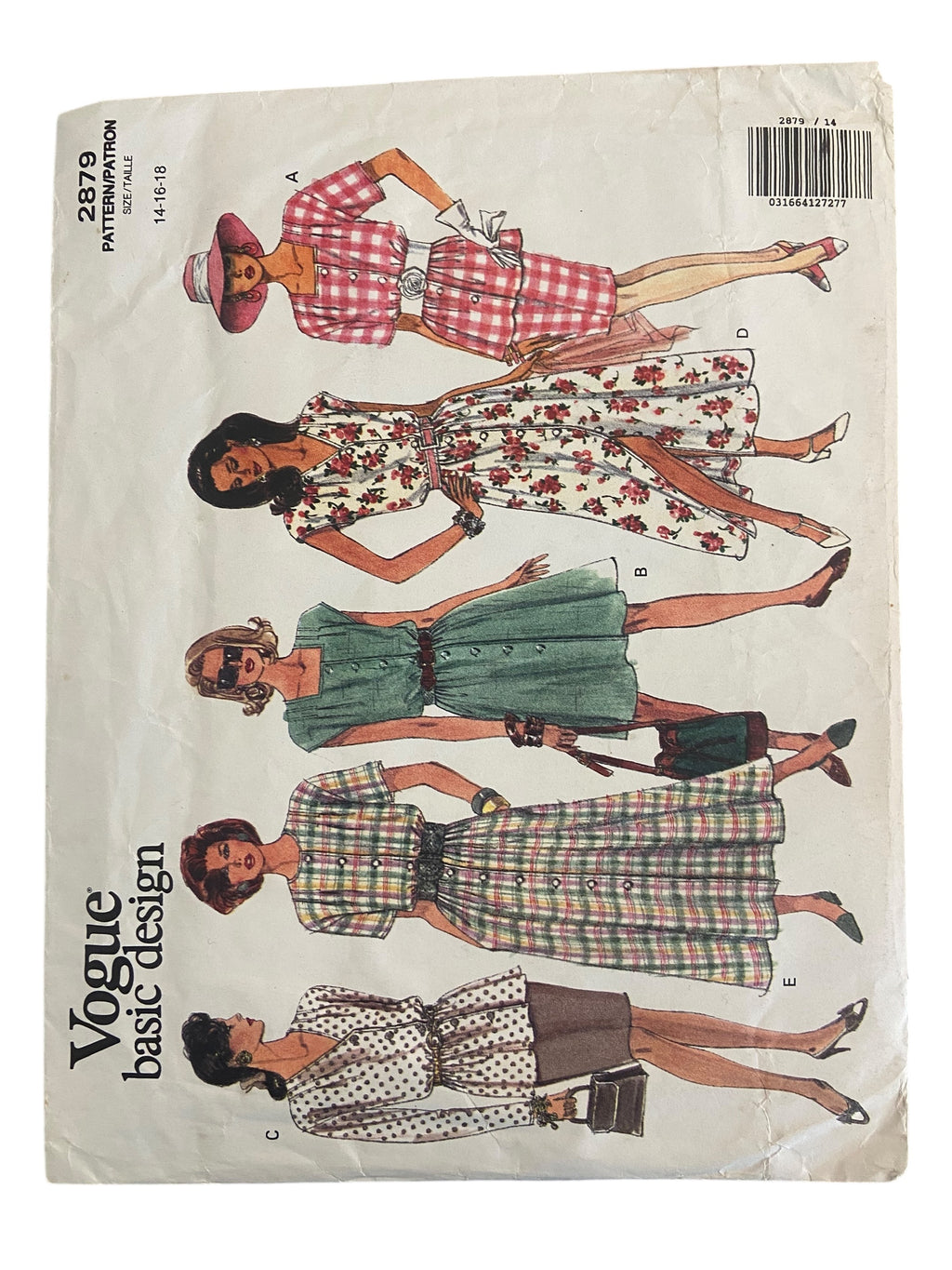 Vogue 2879 vintage 1990s dress sewing pattern. Bust 36, 38, 40 inches