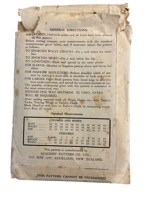 Academy 2766 vintage 1950s skirt sewing pattern. Waist 26 inches, hip 35 inches