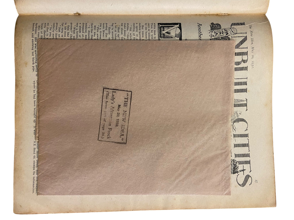 The New Idea Magazine . A weekly paper for Australian and New Zealand Women. May 20 1932 with sewing pattern unused, factory folded, lady’s afternoon frock.