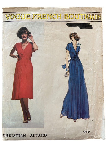 Vintage 1970s Vogue French Boutique 1502  Christian Aujard dress sewing pattern. Bust 34 inches.