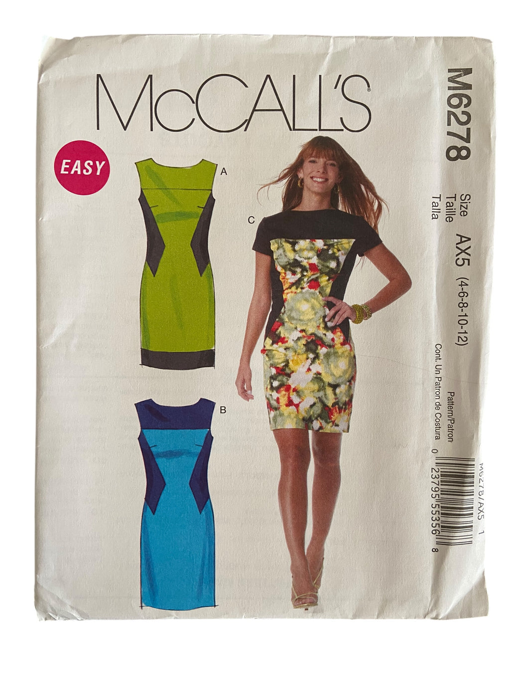 McCall's M6278 dress sewing pattern from the 2000s. Bust 29.5, 30.5, 31.5, 32.5, 34 inches