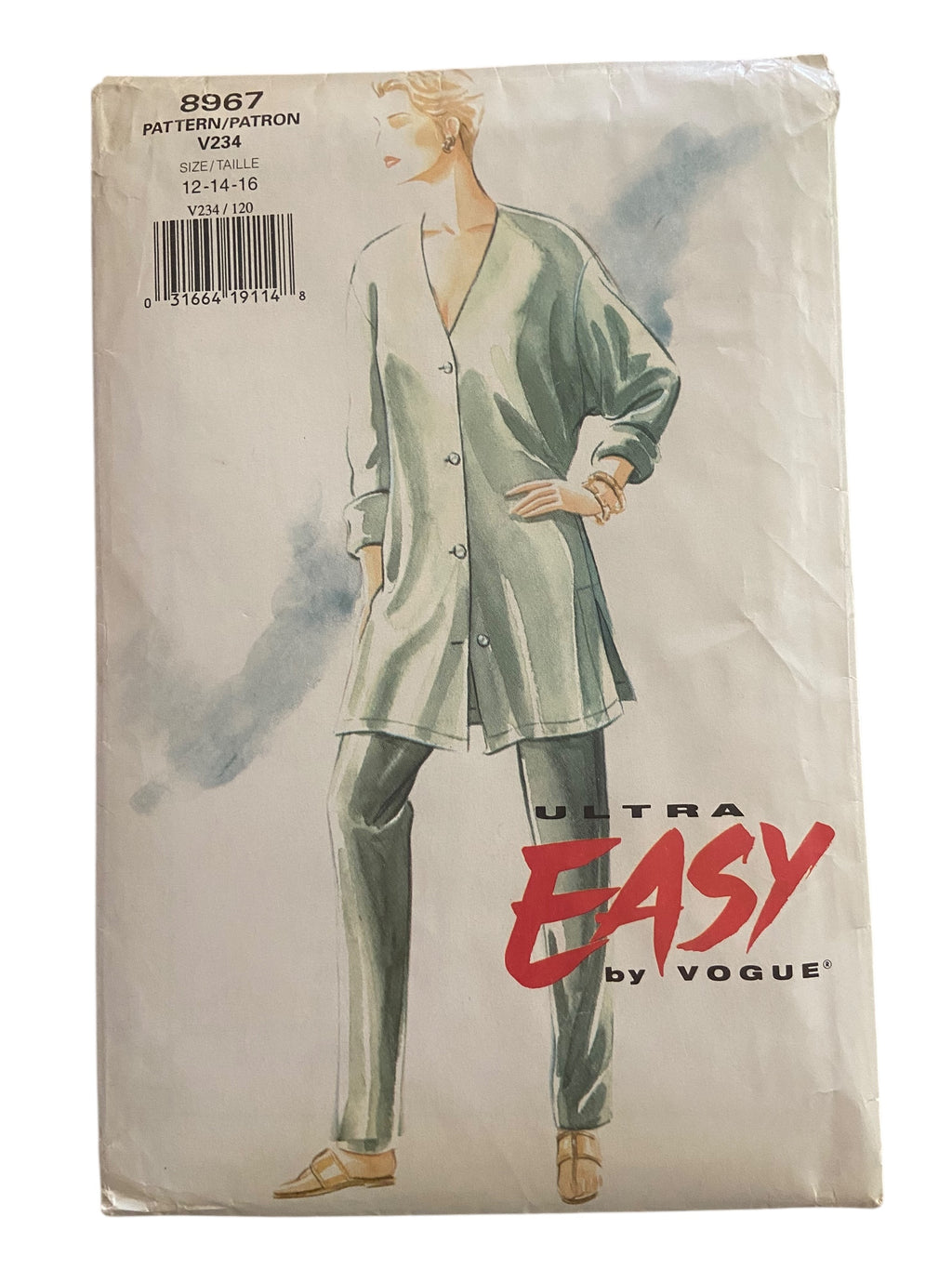 Vogue 8967 vintage 1990s shirt and pants sewing pattern. Bust 34, 36, 38 inches