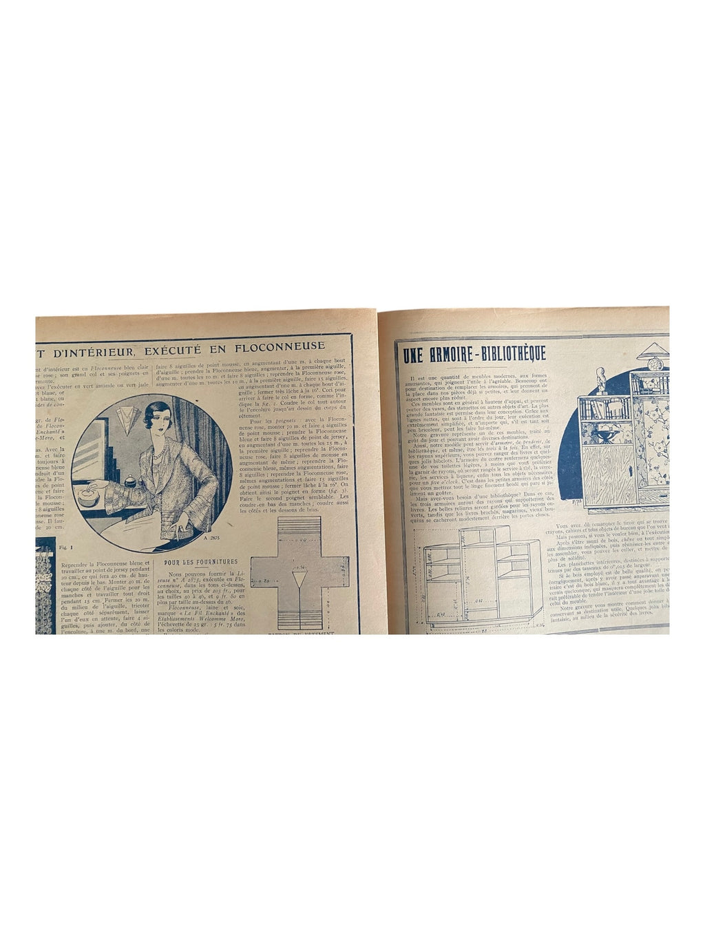 Mon Ouvrage 1 Octobre 1930 vintage French craft magazine with knitting pattern for the fluffy house jacket on the cover