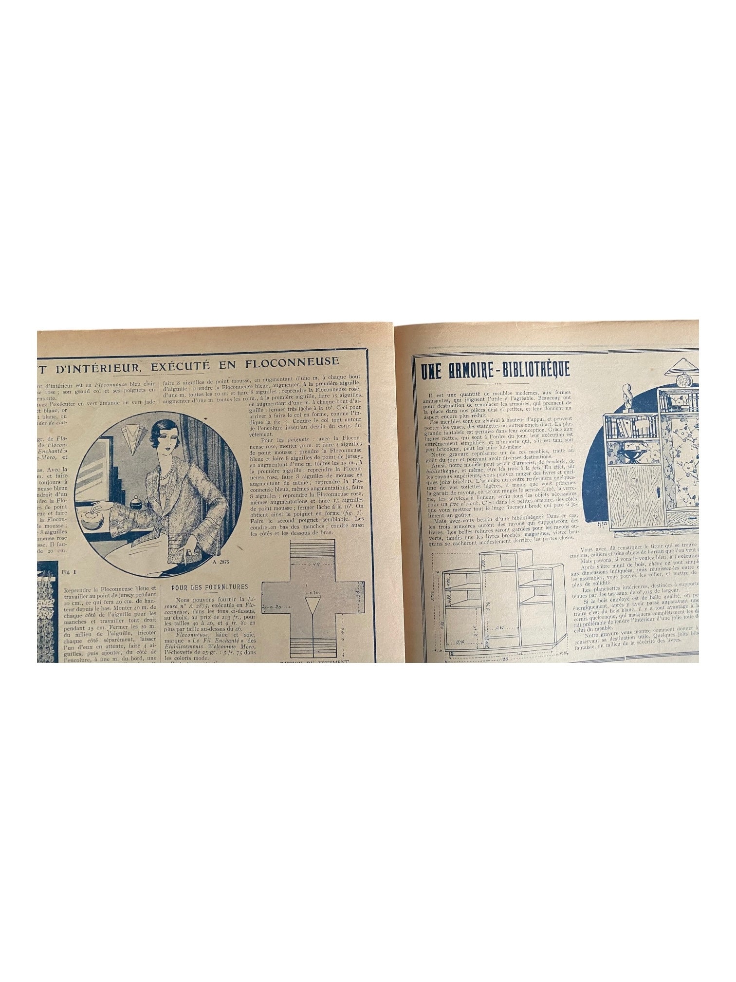 Mon Ouvrage 1 Octobre 1930 vintage French craft magazine with knitting pattern for the fluffy house jacket on the cover
