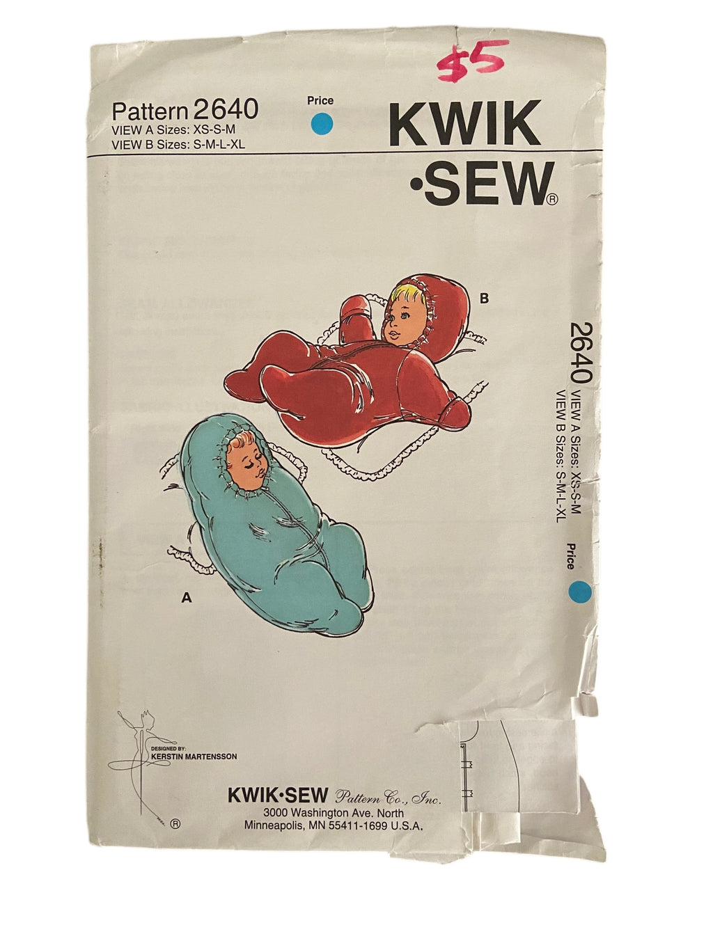 Kwik Sew baby buntings sewing pattern. Newborn to 18 months