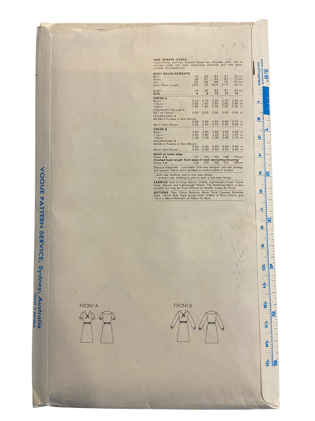 Vogue 7903 very easy vogue vintage 1970s dress pattern Bust 32.5 inches