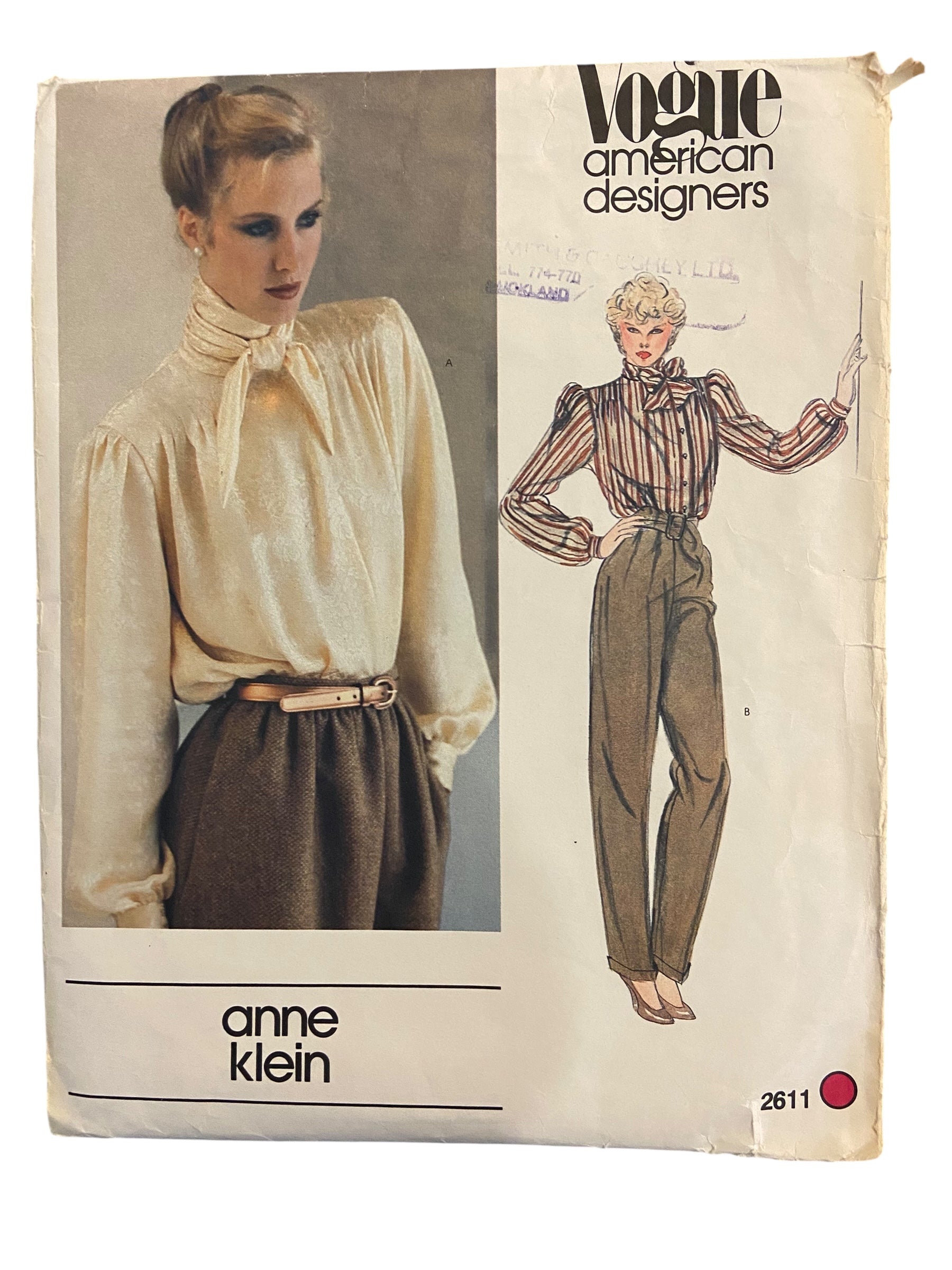 Vintage 1980s Vogue 2611 Anne Klein blouse sewing pattern Bust 34 inches