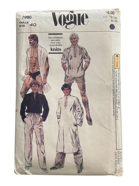 Vogue 7990 vintage 1990s men's swimsuit, pants or shorts, caftan or top sewing pattern. Chest 40 inches.