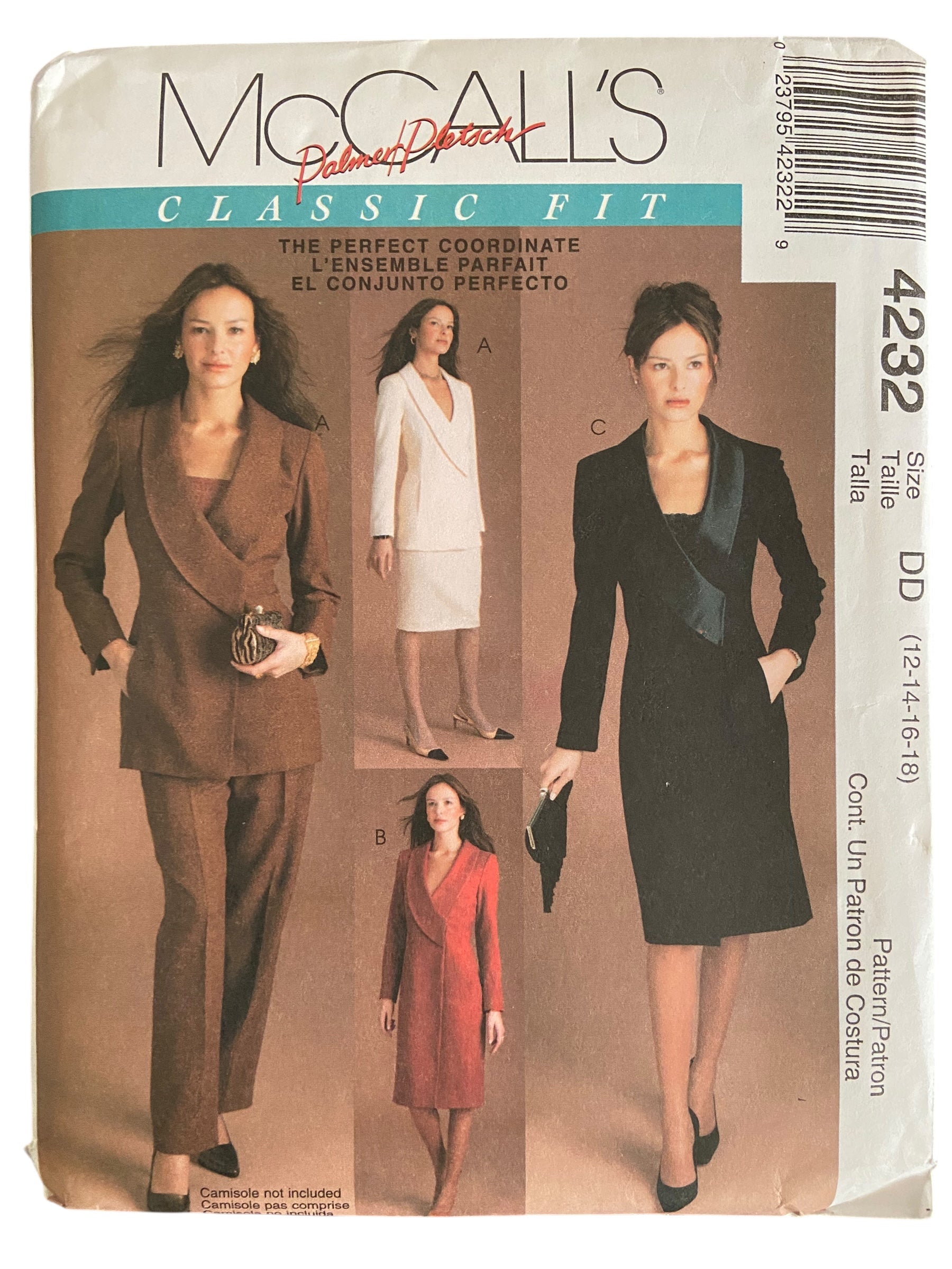McCall's 4232 jacket, dresses, skirt and pants sewing pattern from the 2000s. Bust 34, 36, 38, 40 inches