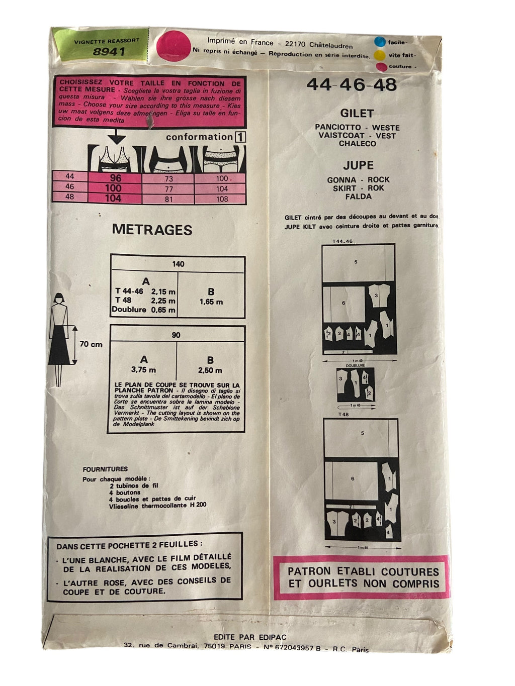 Marie Claire Patron de Paris 9001 vintage 1980s overcoat sewing pattern. FRENCH LANGUAGE INSTRUCTIONS. Bust 38, 40, 42 inches