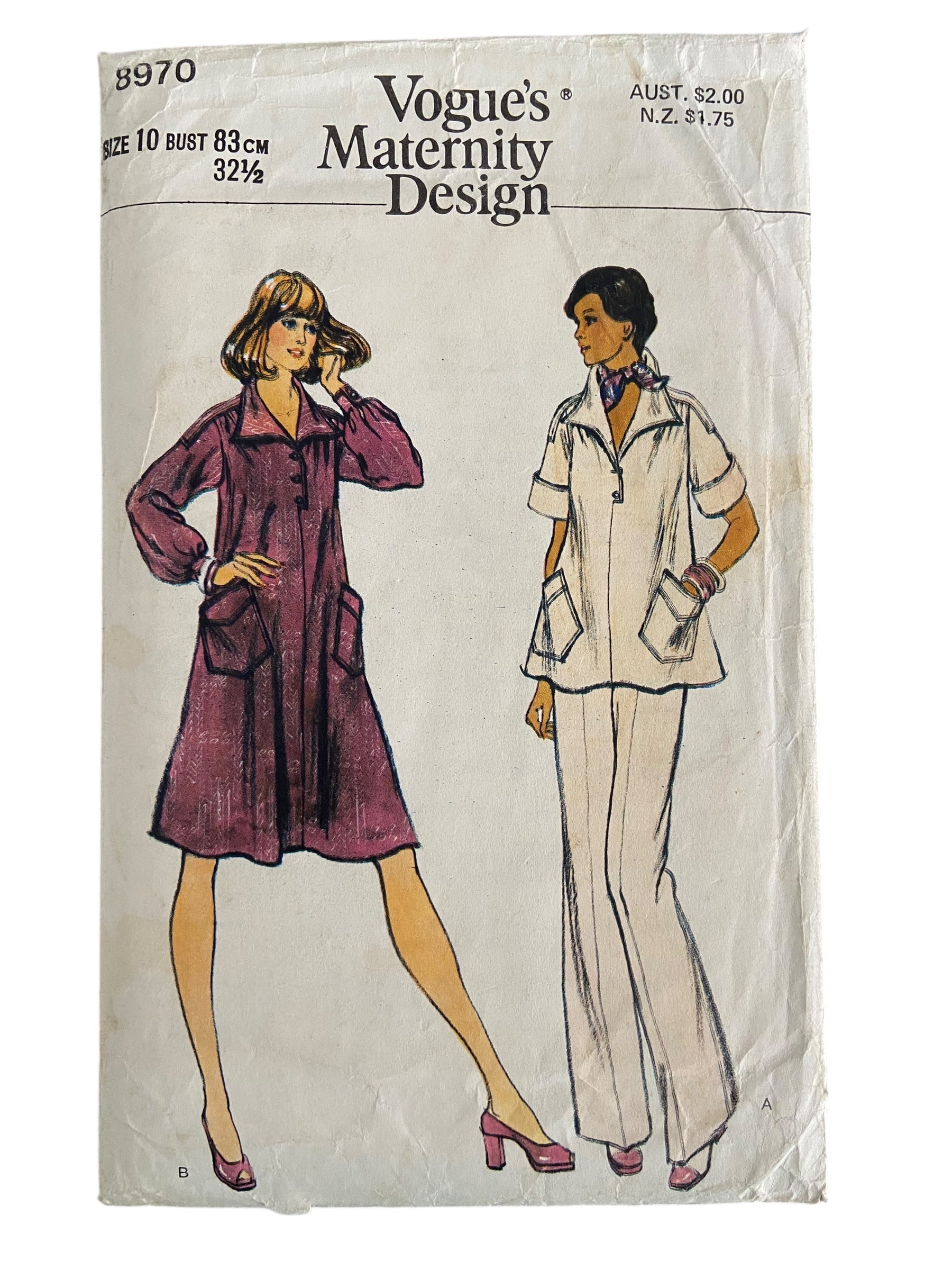 Vogue 8970 vintage 1970s maternity dress or top and pants pattern Bust 32.5 inches