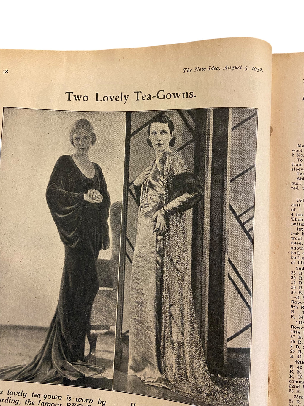 The New Idea Magazine . A weekly paper for Australian and New Zealand Women. August 5 1932 with sewing pattern unused, factory folded, lady’s frock. Bust 32 inches.