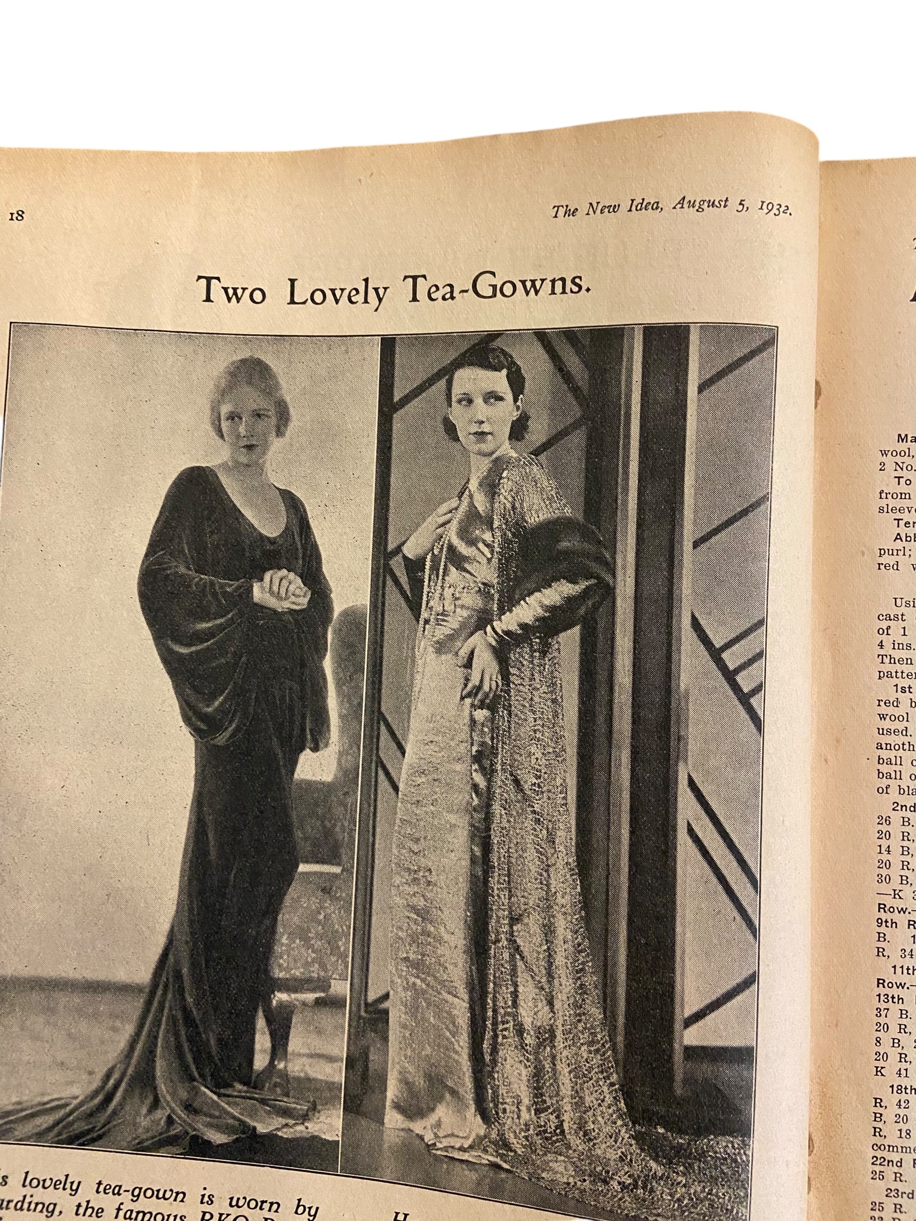 The New Idea Magazine . A weekly paper for Australian and New Zealand Women. August 5 1932 with sewing pattern unused, factory folded, lady’s frock. Bust 32 inches.