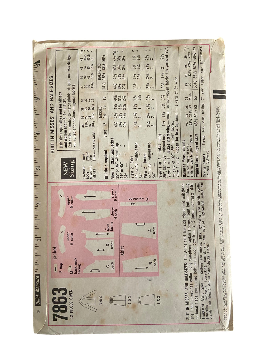 Simplicity 7863 vintage 1960s suit sewing pattern. Bust 34 inches