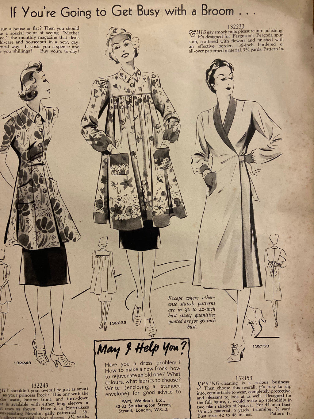 Weldon’s Ladies’ Journal No. 717 Portfolio of Fashions circa 1930s with two sewing patterns, unused, factory folded spring suit and day frock. Bust 36 inches.