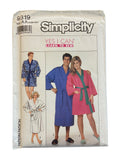 Simplicity 9319 vintage 1980s misses, men’s or teen boy’s robe sewing pattern. Bust/chest 30, 32, 34, 36, 38, 40 inches