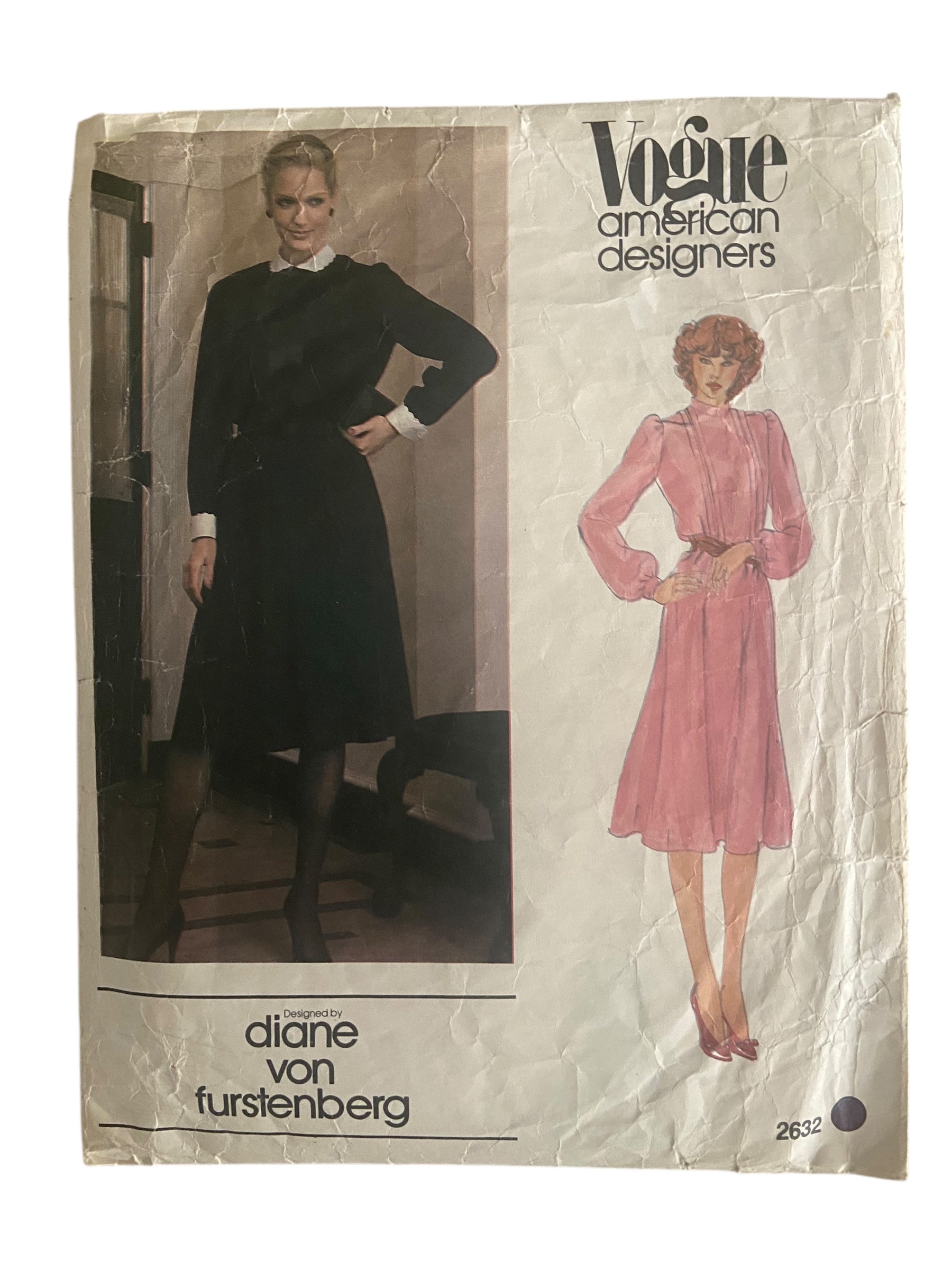 Vogue 2632 vintage 1980s designer Diane Von Furstenberg dress sewing pattern Bust 34 inches