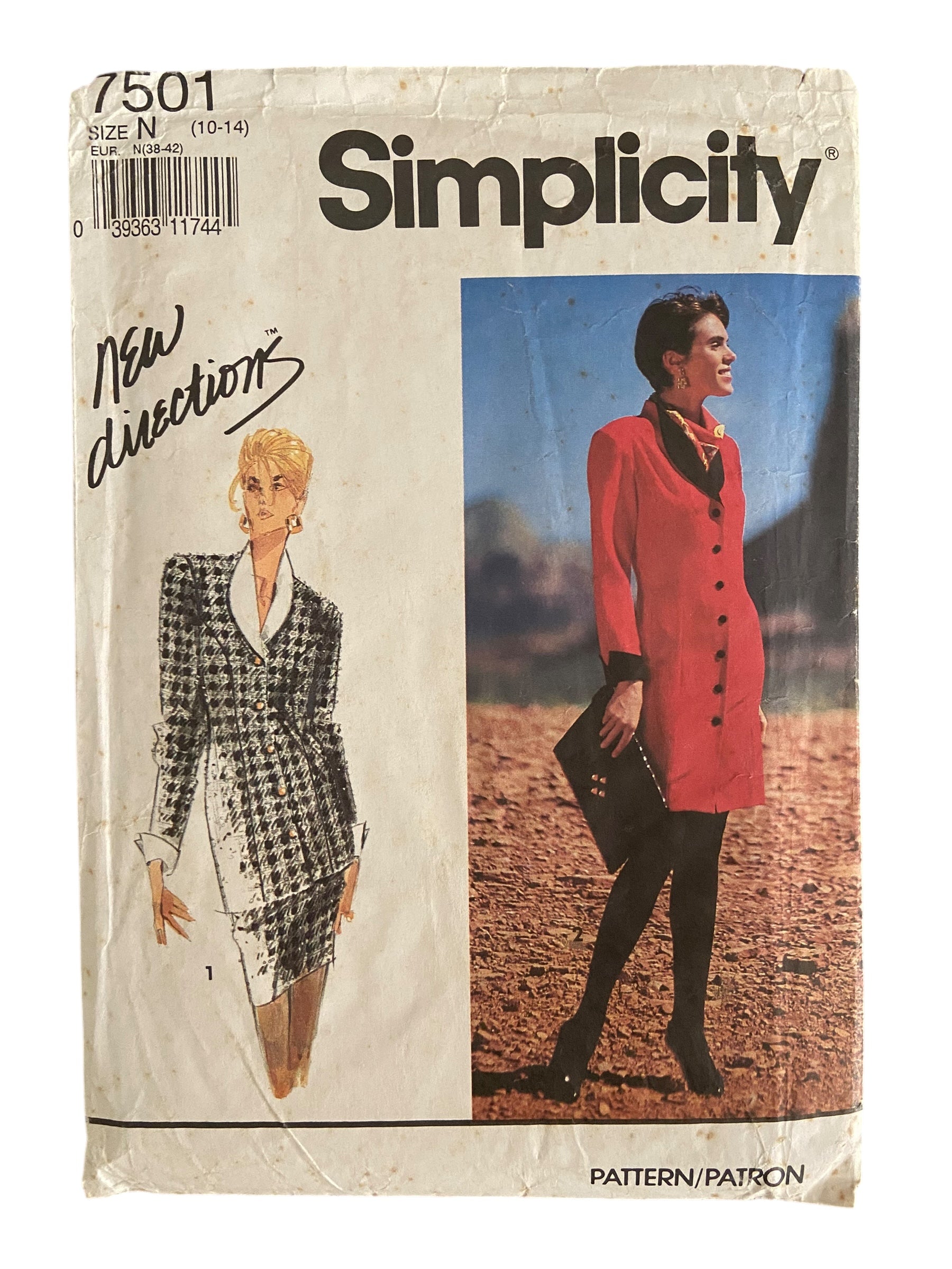 Simplicity 7501 vintage 1990s  dress or two-piece dress sewing pattern. Bust 32.5, 34, 36 inches