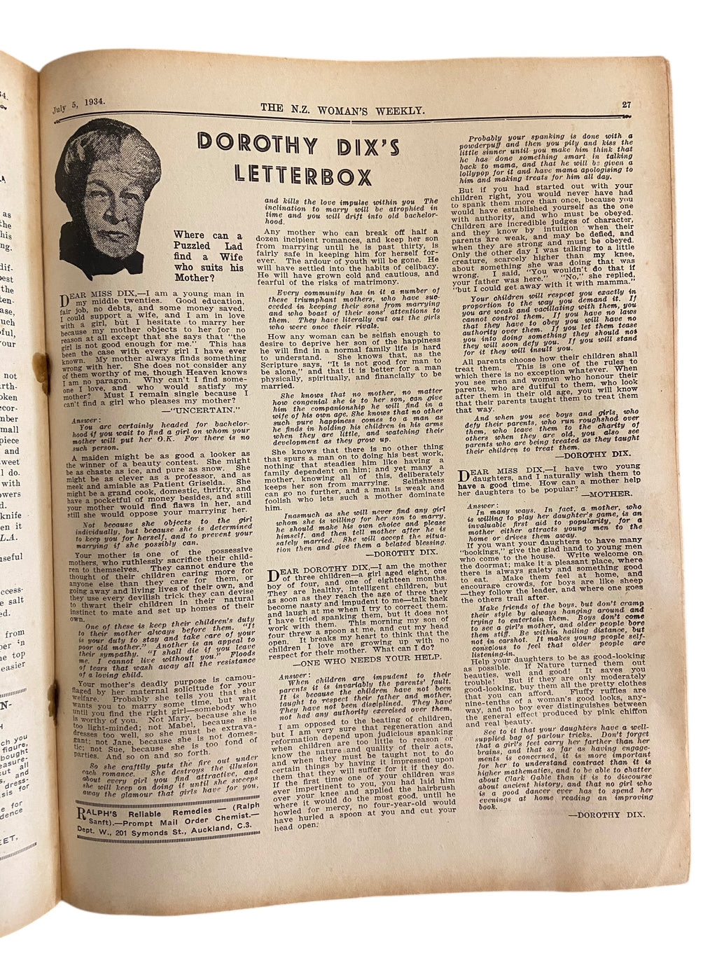 The New Zealand Woman’s weekly. July 5 1934. with sewing pattern unused, factory folded,  an attractive bed-jacket for cold mornings. Bust 34 inches.