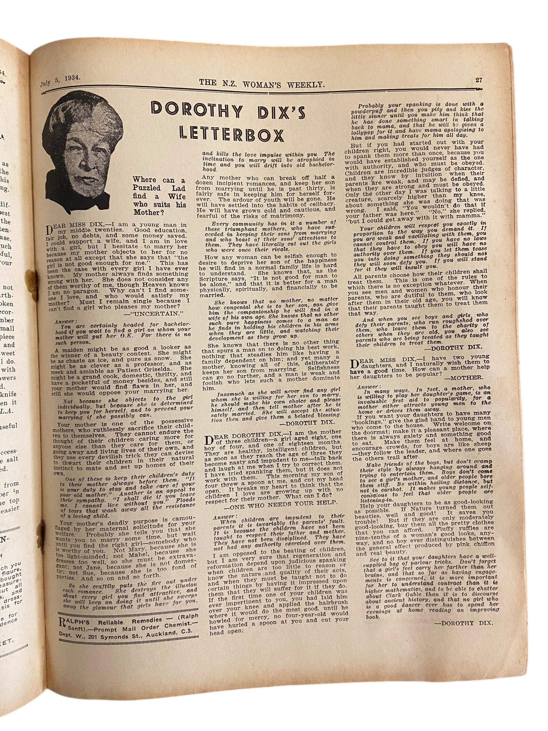 The New Zealand Woman’s weekly. July 5 1934. with sewing pattern unused, factory folded,  an attractive bed-jacket for cold mornings. Bust 34 inches.