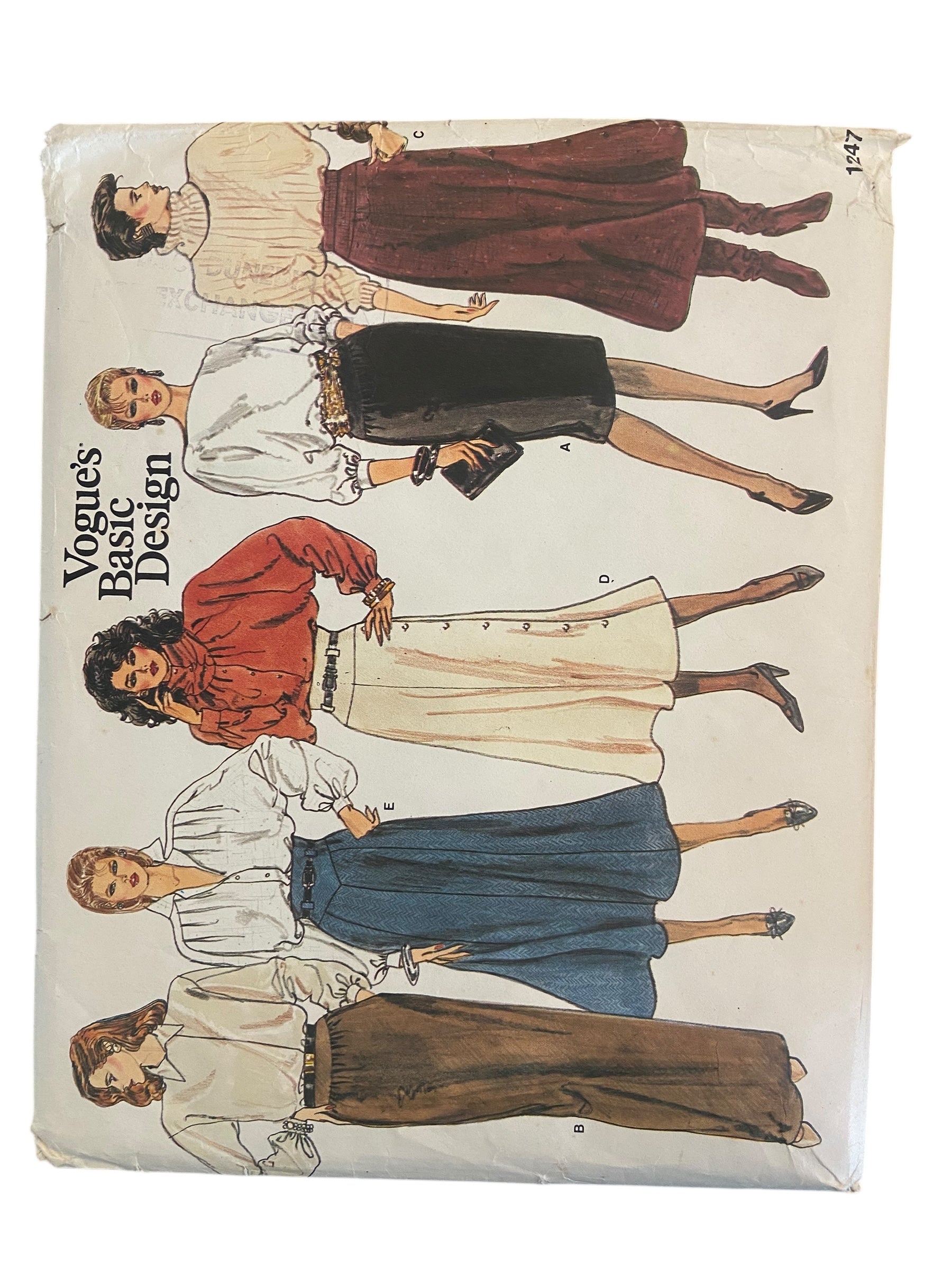 Vogue Basic Design 1247 vintage 1980s skirt sewing pattern. Waist 26.5, 28, 30 inches