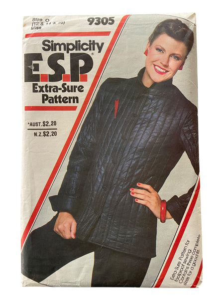 Simplicity 9305 vintage 1980s jacket sewing pattern.  Bust 34, 36, 38 inches