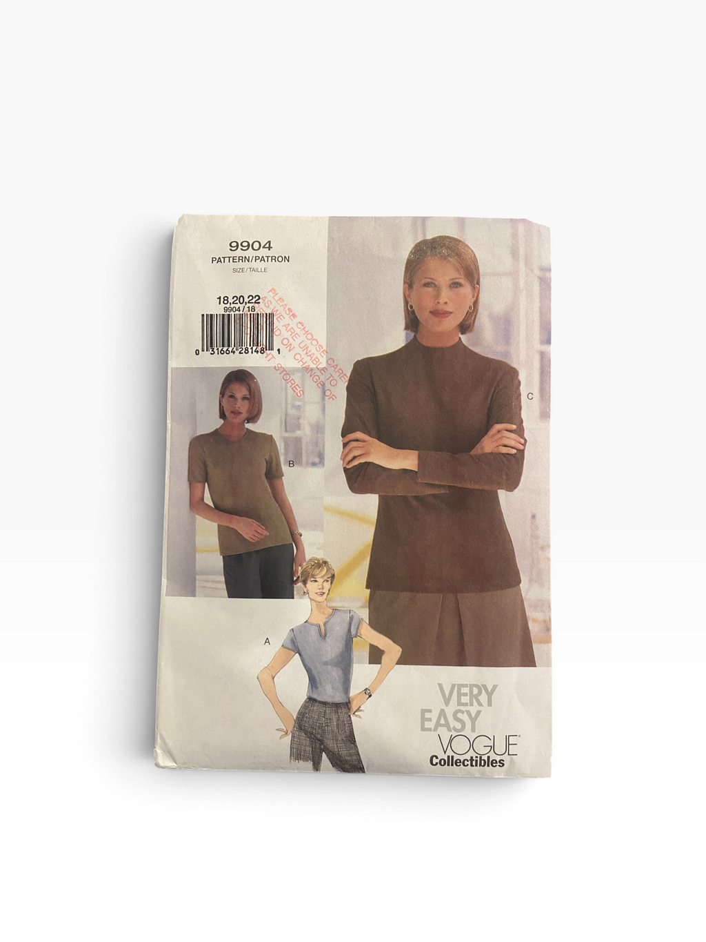 Vogue 9904 very easy vogue collectibles tops sewing pattern. Bust 40, 42, 44 inches