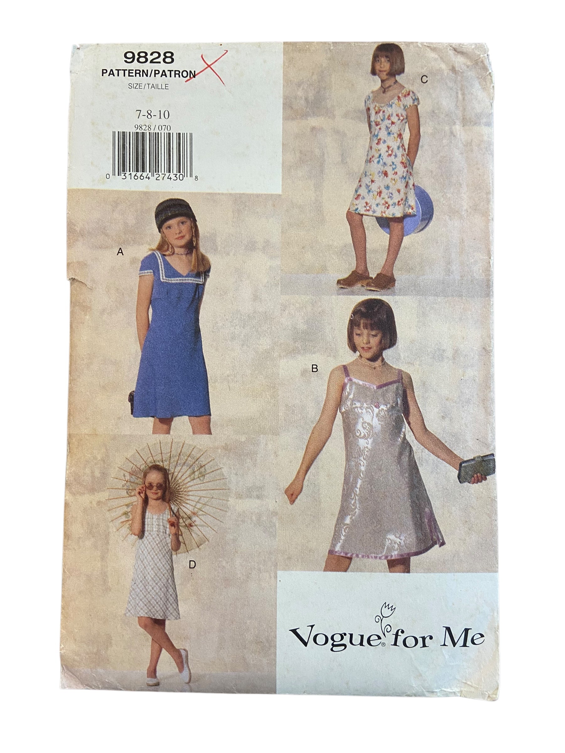Vogue 9828 Vogue for Me vintage 1990s child's dress sewing pattern Breast 26, 27, 28.5 inches