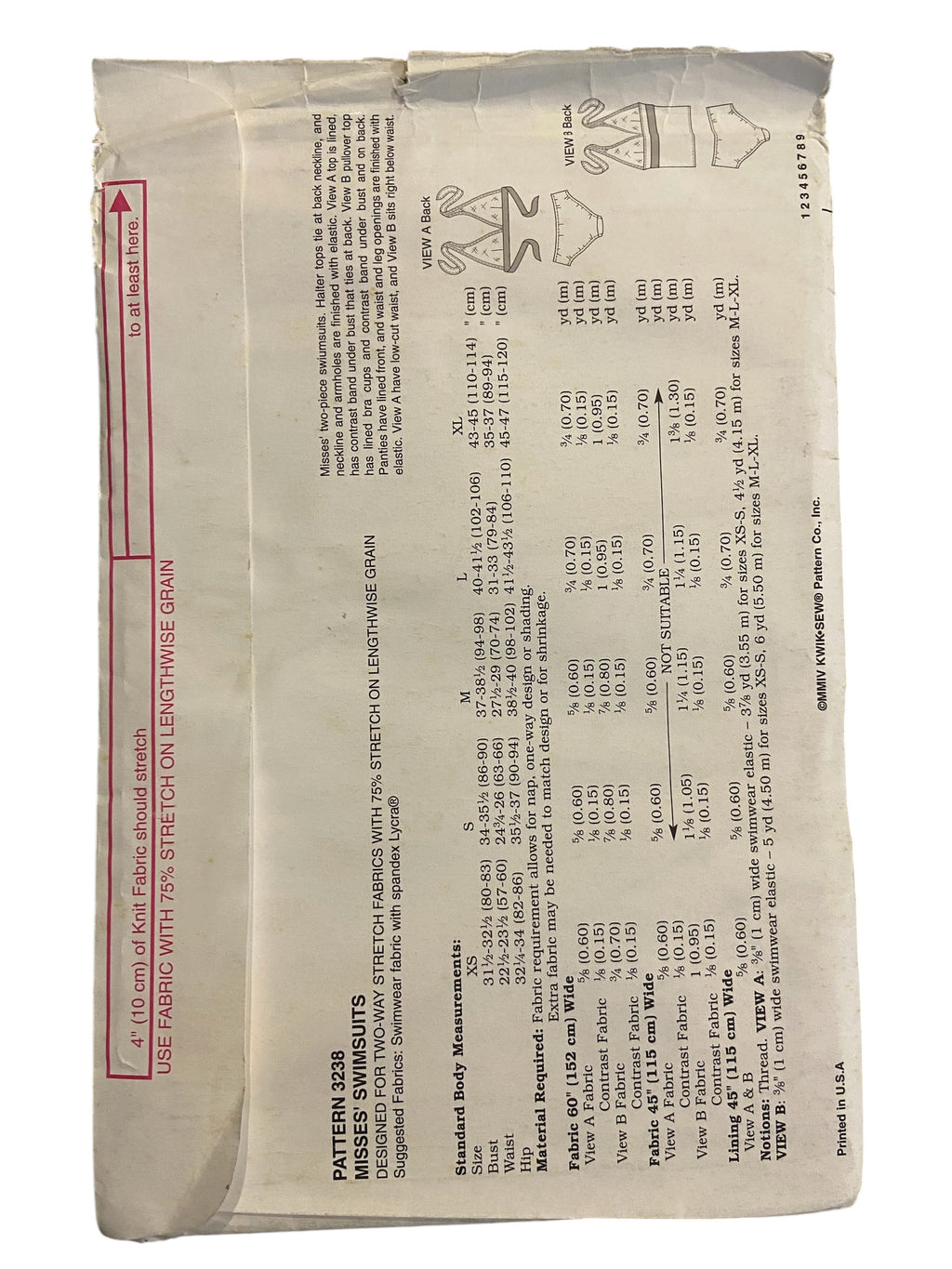 Kwik sew 3238 vintage 1990s bikini and tankini sewing pattern. Bust 31.5 - 45 inches