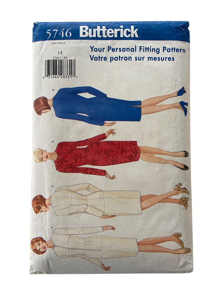 Butterick 5746 vintage 1990s dress fitting shell and sewing pattern. Bust 36 inches