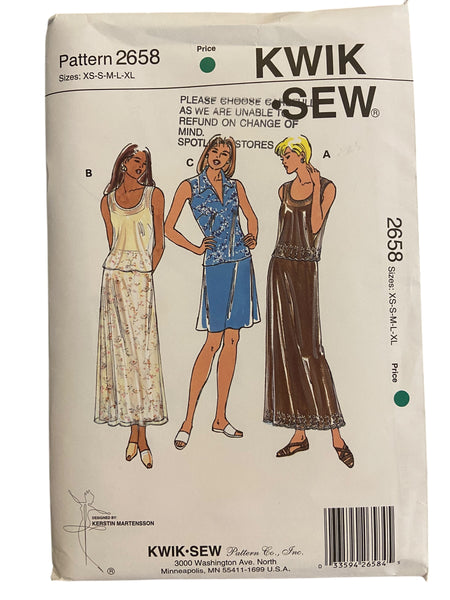 Kwik Sew 2658 skirts and tops sewing pattern. Multisize pattern