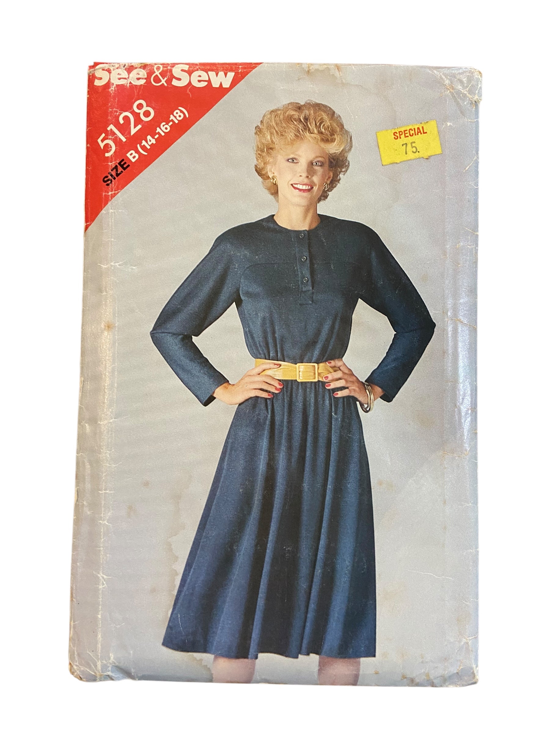 Butterick 5128 vintage 1980s pullover dress sewing pattern. Bust 36, 38, 40 inches