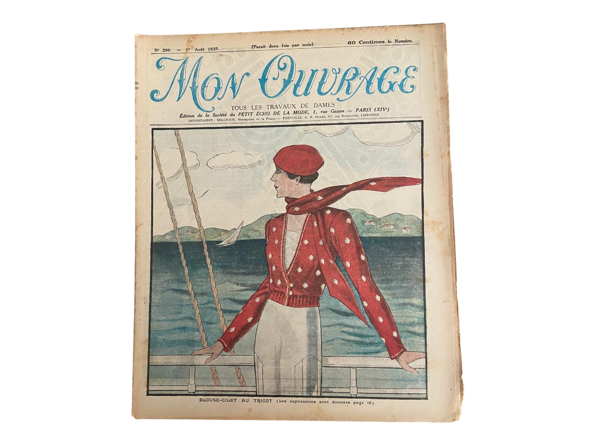 Mon Ouvrage 1 Aout 1935 includes  knitting pattern for the cardigan on the front cover