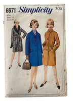 Simplicity 6671 vintage 1960s coat sewing pattern  Bust 36 inches