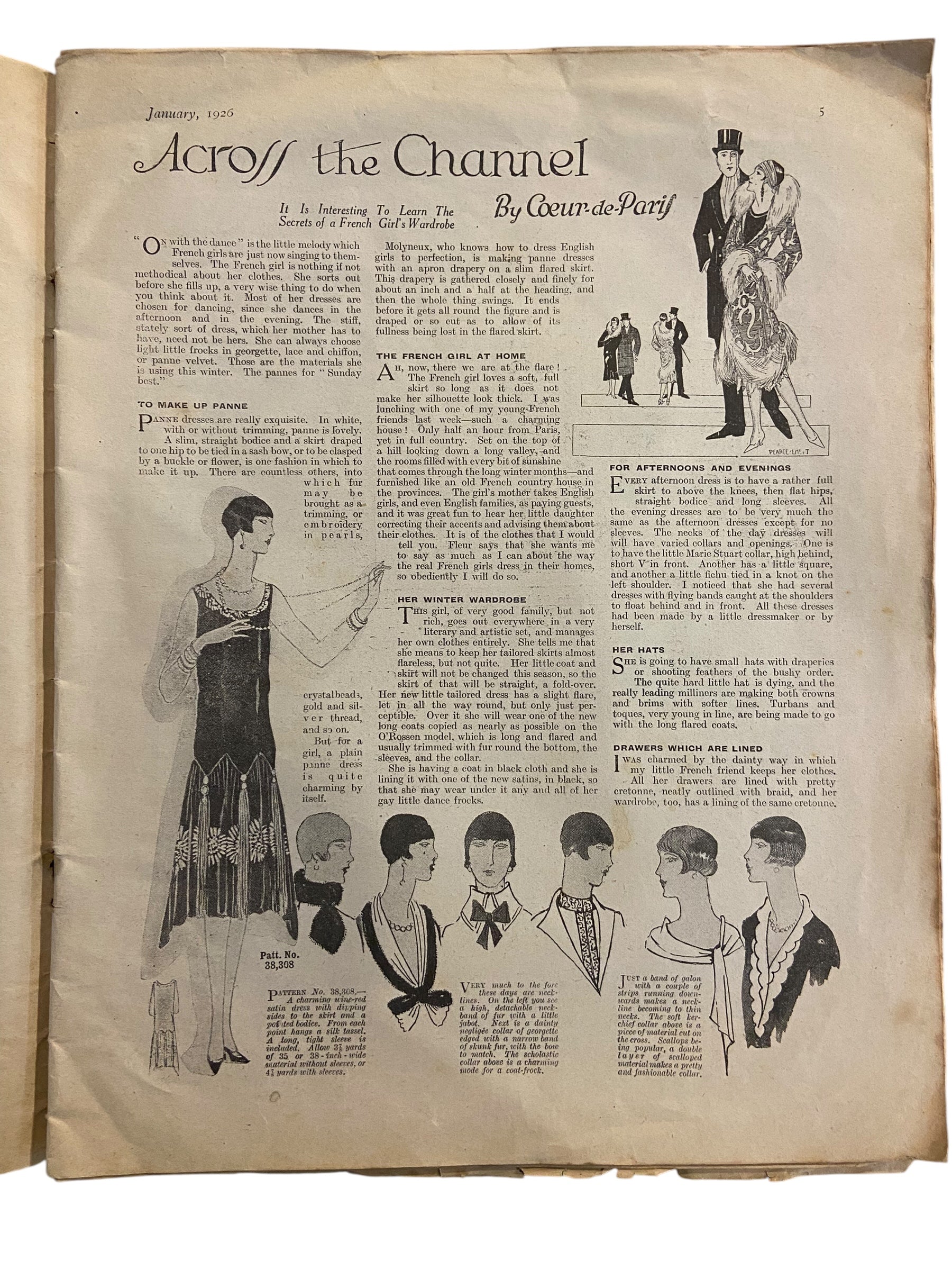 Fashions for All magazine February 1925 with two dress sewing patterns, unused. Bust 36 inches.