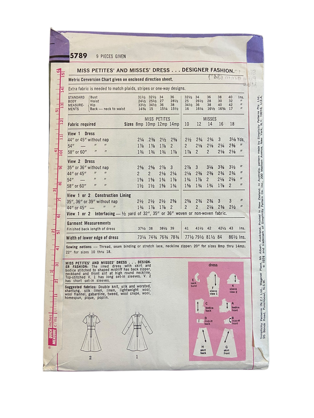 Simplicity 5789 vintage 1970s dress sewing pattern