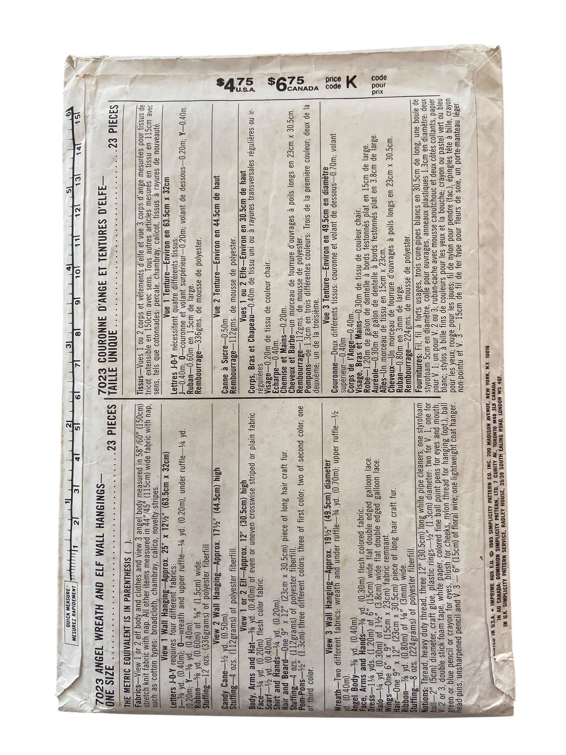 Simplicity crafts 7023 vintage 1980s Christmas Craft angel wreath and elf wall hangings sewing pattern