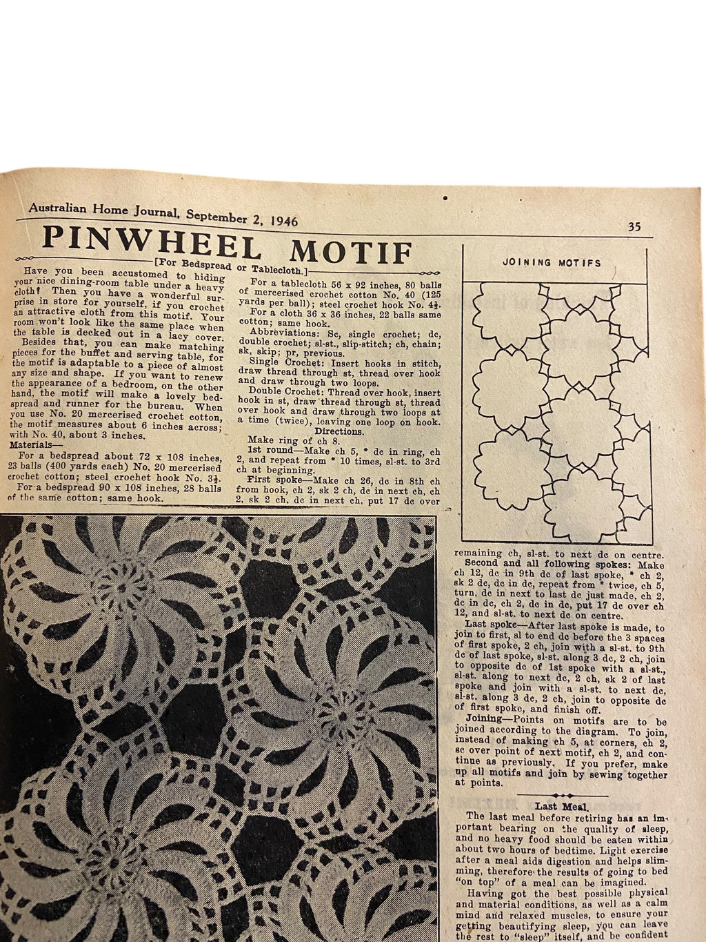 Australian home journal September 2nd 1946 with three sewing patterns, unused, factory folded, two women’s dresses (36 inch bust) and child’s frock age 8 years