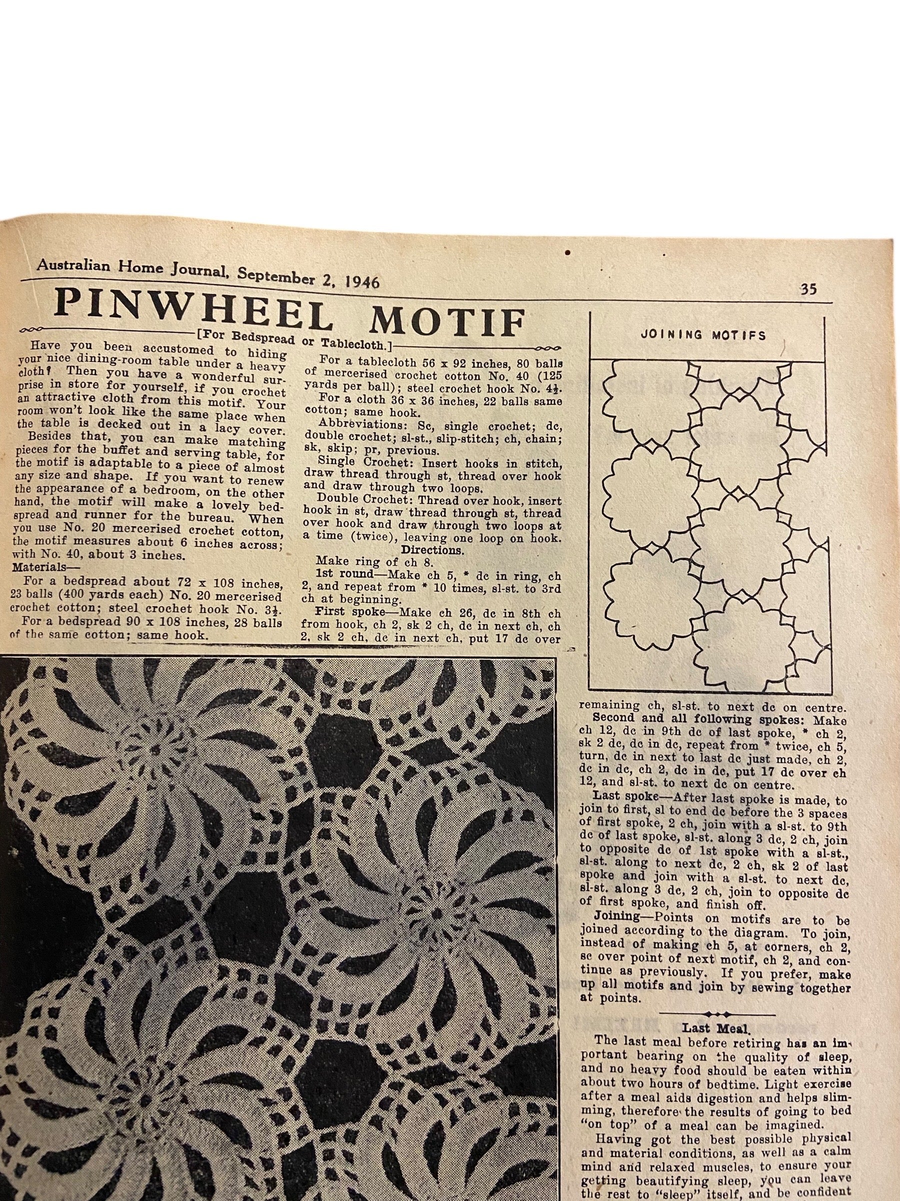 Australian home journal September 2nd 1946 with three sewing patterns, unused, factory folded, two women’s dresses (36 inch bust) and child’s frock age 8 years