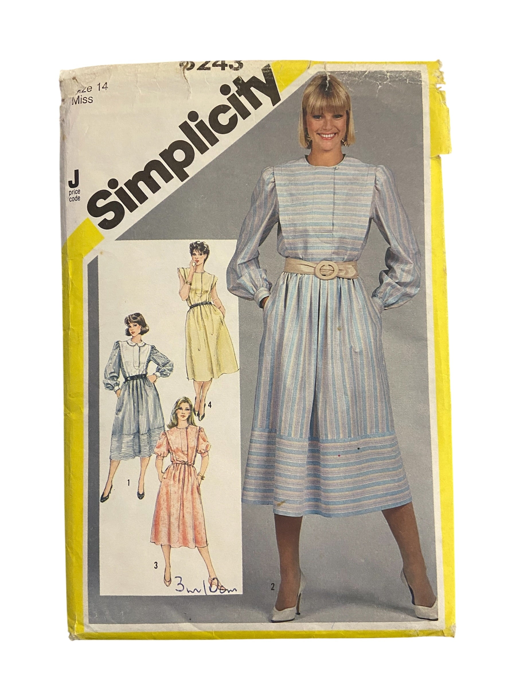 Simplicity 6243 vintage 1980s dress pattern. Bust 36 inches