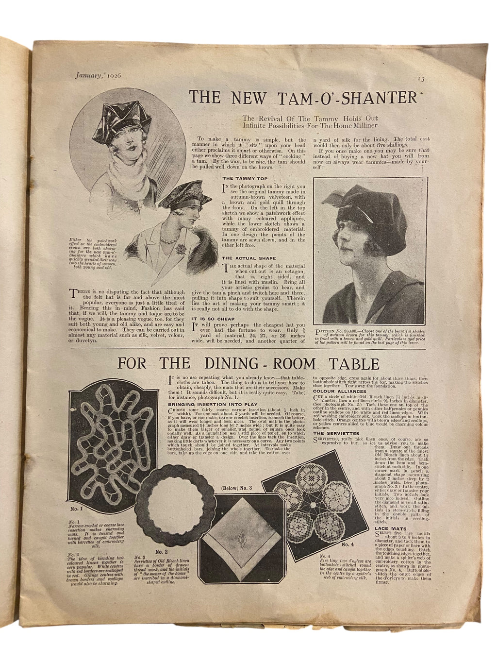 Fashions for All magazine February 1925 with two dress sewing patterns, unused. Bust 36 inches.