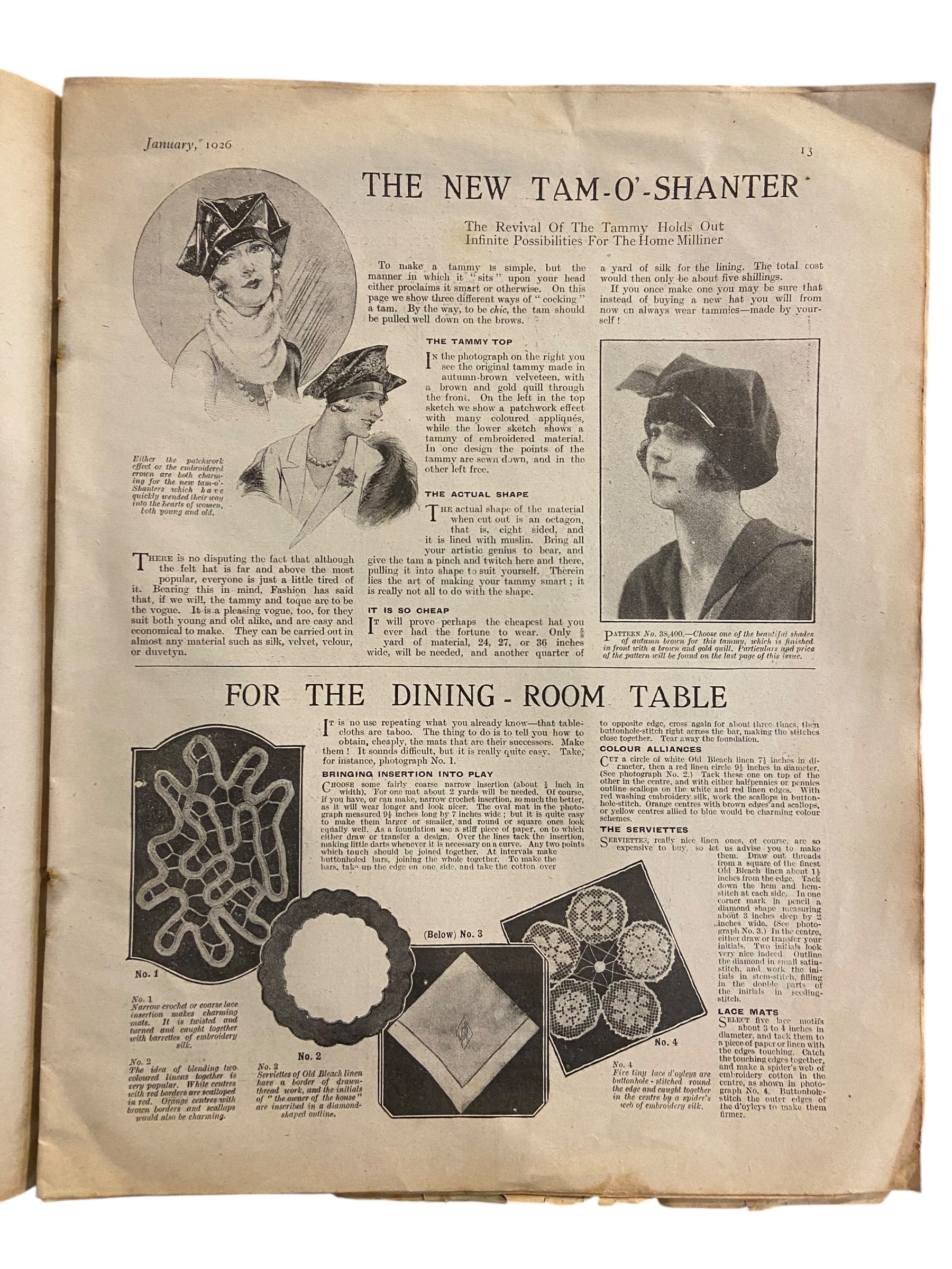 Fashions for All magazine February 1925 with two dress sewing patterns, unused. Bust 36 inches.