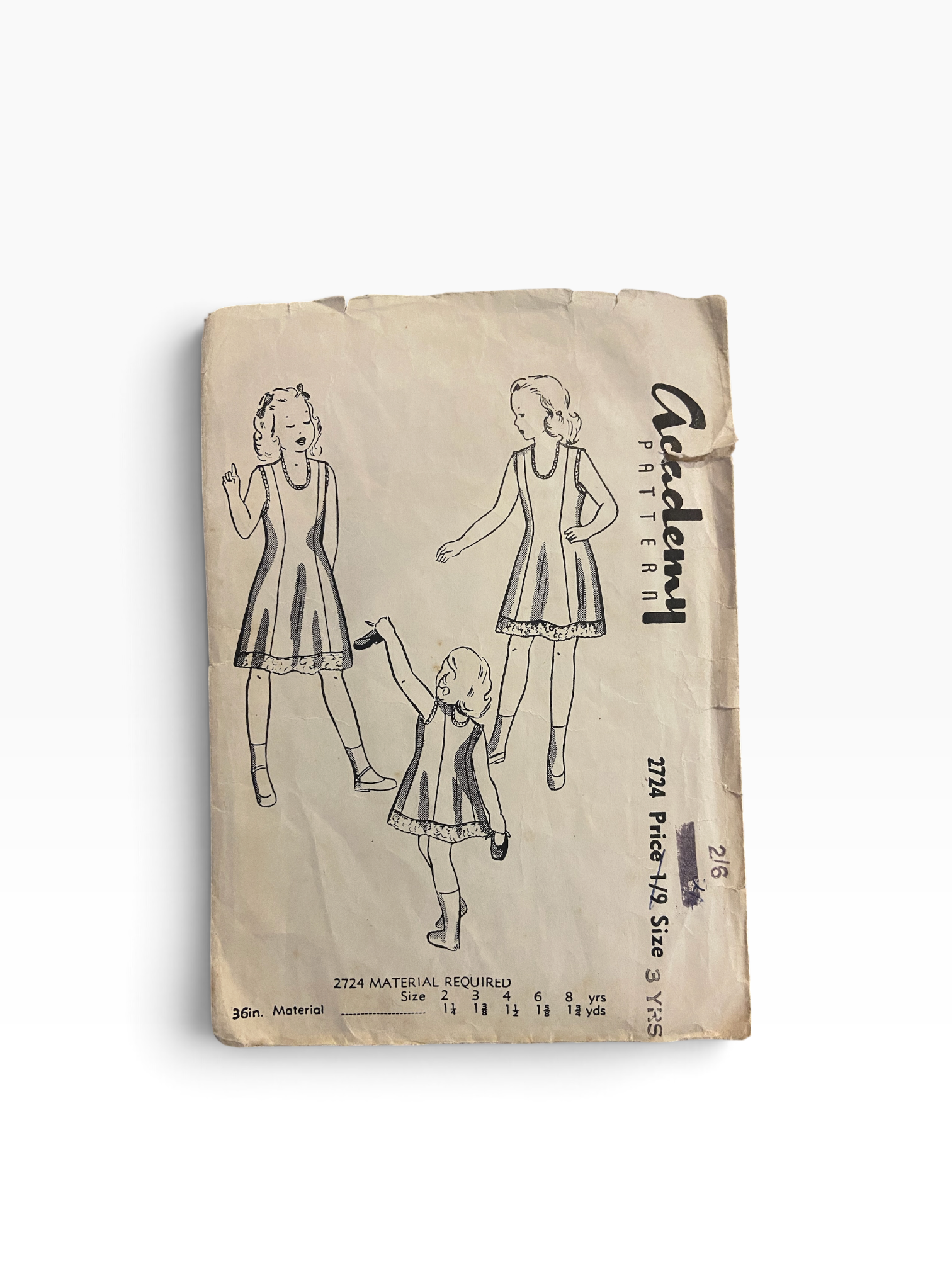 Academy 2724 vintage 1950s infant’s petticoat/slip sewing pattern 3 years 22 inch chest