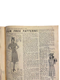 Australian home journal September 2nd 1946 with three sewing patterns, unused, factory folded, two women’s dresses (36 inch bust) and child’s frock age 8 years