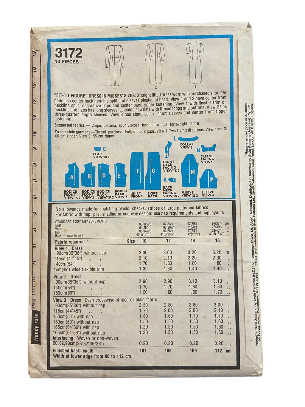 Style 3172 vintage 1980s dress pattern. Bust 36 inches