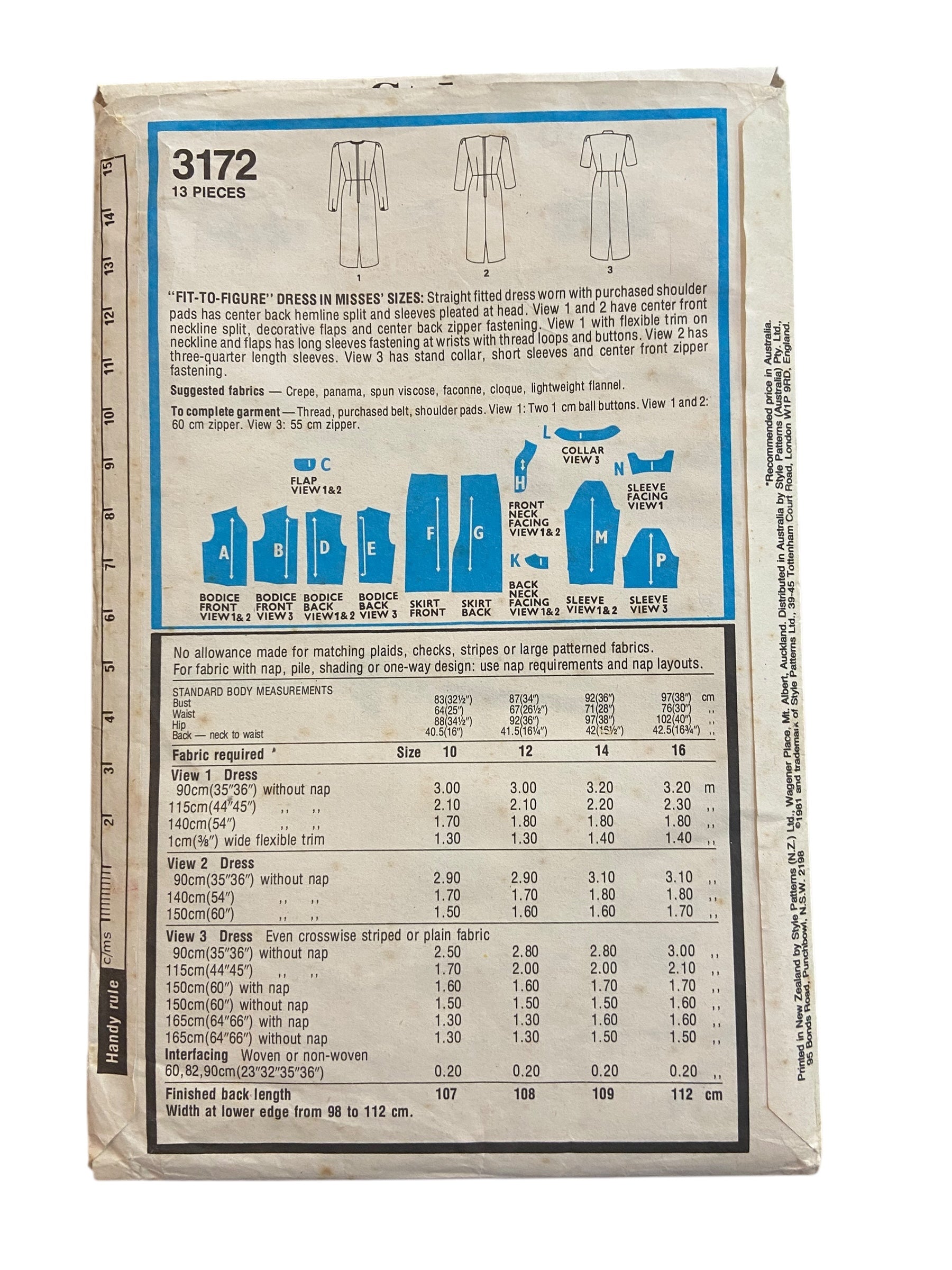 Style 3172 vintage 1980s dress pattern. Bust 36 inches