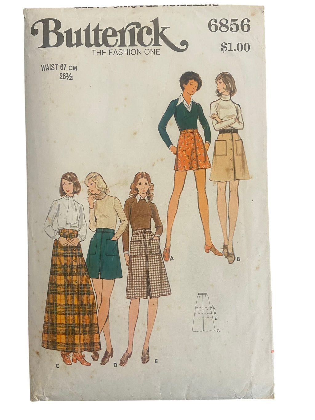Butterick 6856 vintage 1970s skirt sewing pattern. Waist 26.5 inches.