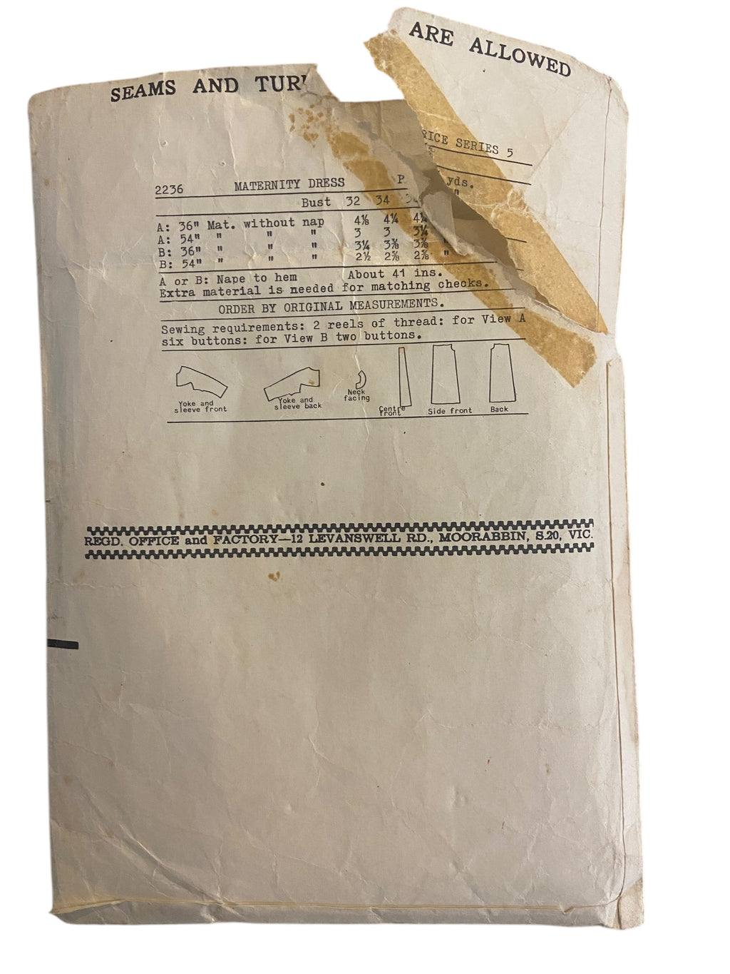 Weigel's 2236 vintage 1960s maternity dress sewing pattern Bust 36 inches