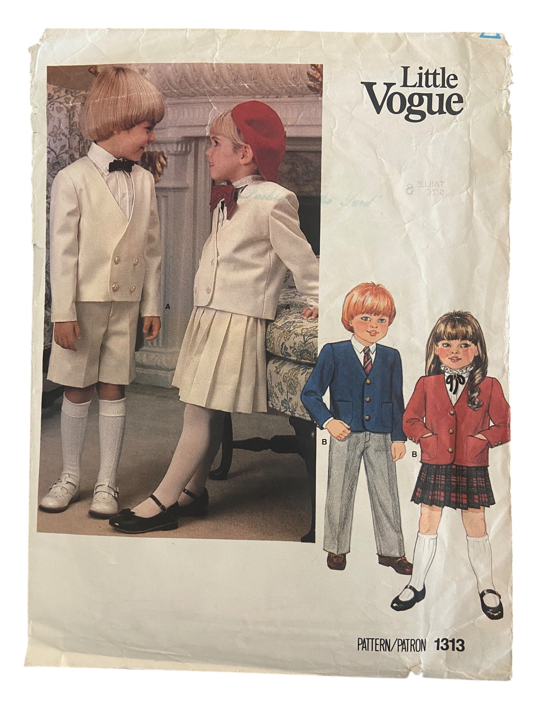 Vogue 1313 little vogue vintage 1980s children’s jacket, skirt, pants and shorts sewing pattern. Size 6 breast 25 inches.